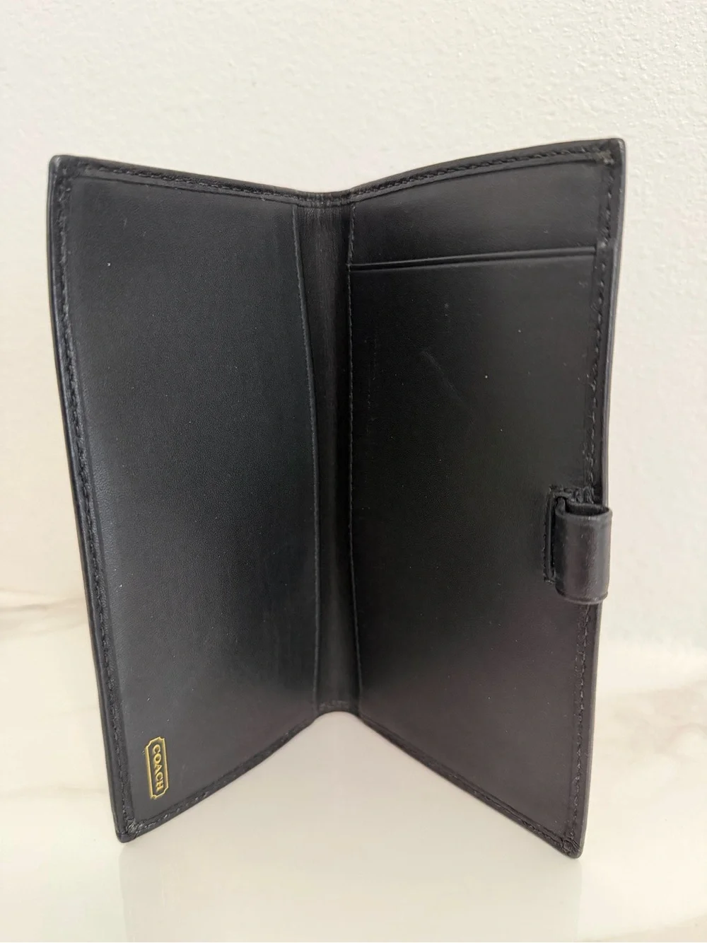 Coach Beige Brown Signature Logo Checkbook Wallet Folding Credit Card